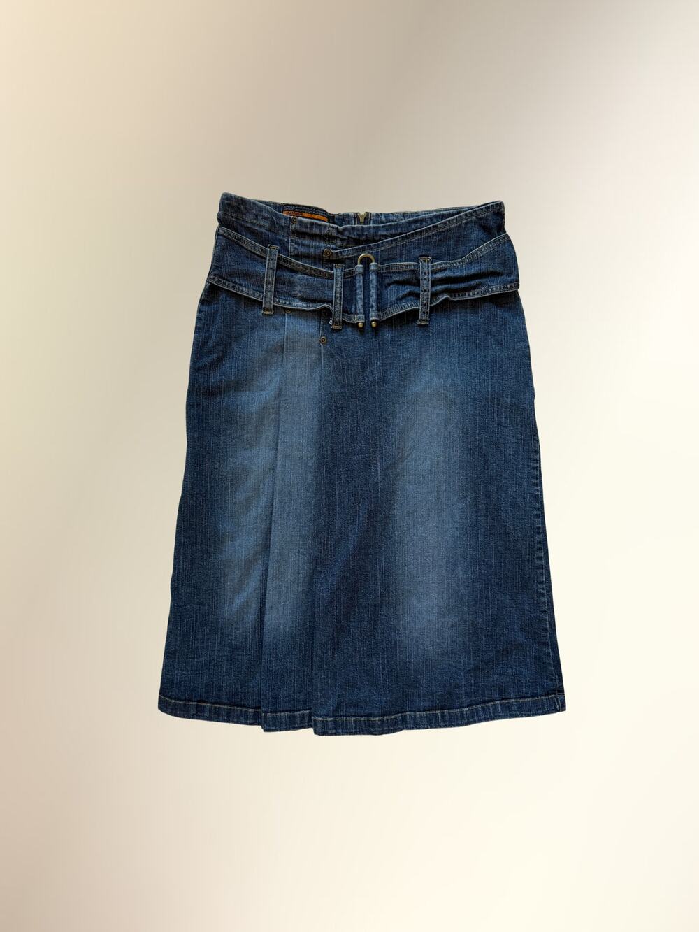 Y2K Access Belted Denim A-Line Midi Skirt, Women's L